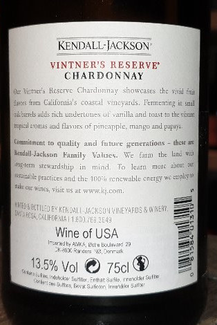 Kendall-Jackson, Chardonnay, Vintner`s Reserve, 2016, Santa Rosa, Californien 13,5% (Bestseller i USA i snart 3 årtier i træk)