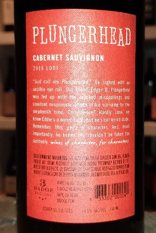 Plungerhead, Cabernet Sauvignon 2016 fra Lodi, Californien 14,5%