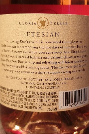 Gloria Ferrer, Etesian, Sonoma County, Pinot Noir, Rosè 2016, 11,5%