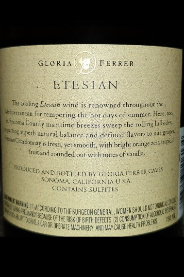 Gloria Ferrer, Etesian, Sonoma county, Chardonnay 2015, 13%