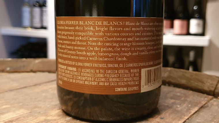 Gloria Ferrer, Blanc De Blancs, sparkling wine, fra Sonoma, Californien, 12,5%